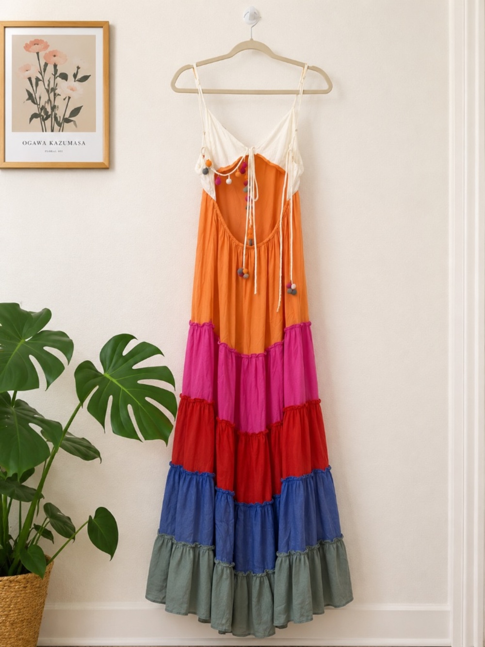 Anthropologie Rainbow Tiered V-neck Maxi Dress Festival Bohemian Maxi Dress - Picture 2 of 4